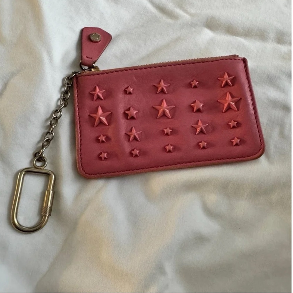 Jimmy Choo Star-Embellished Pink Keychain Wallet